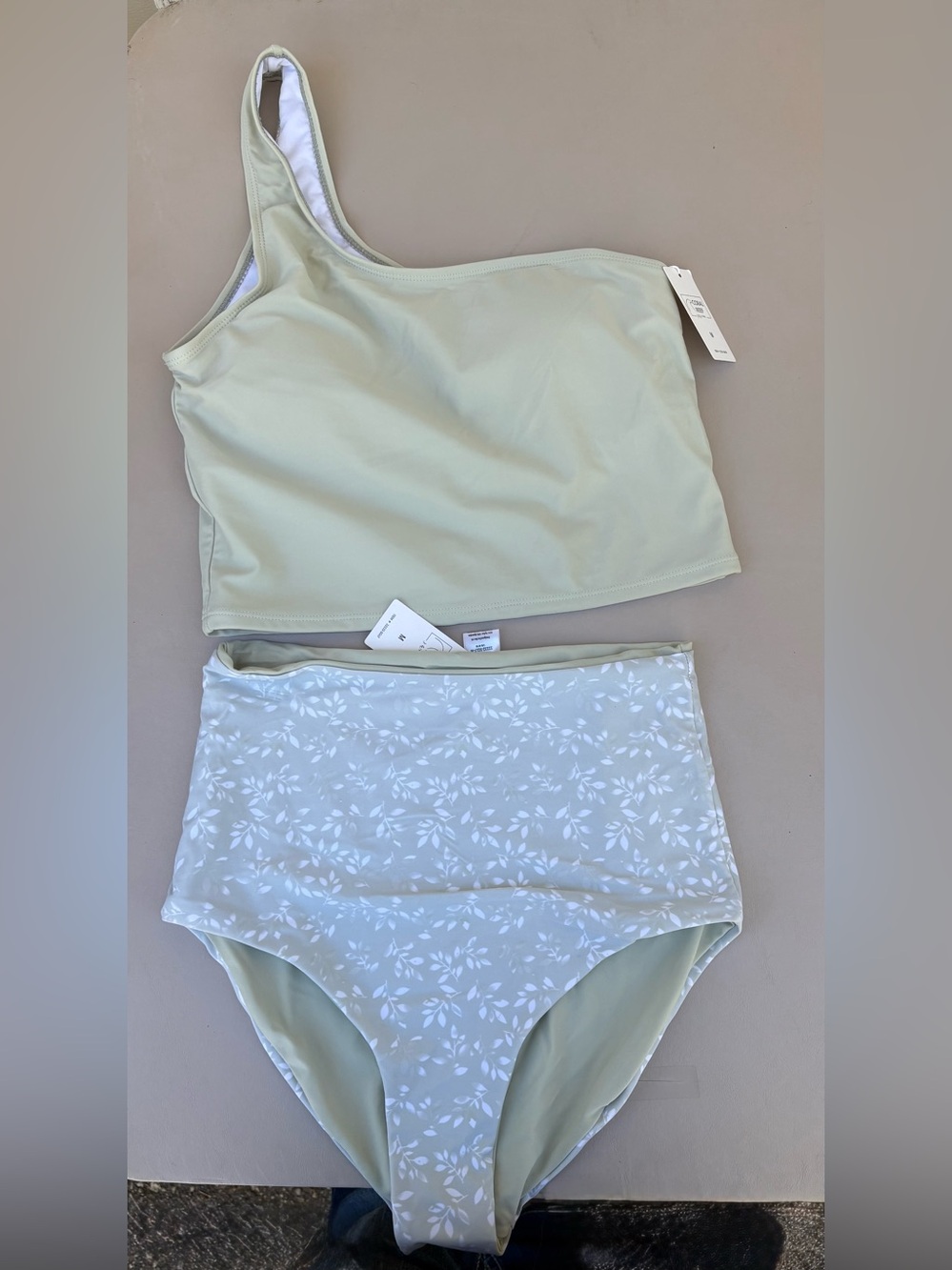 High-Waist Two-Piece Bikini Set in Light Sage Green